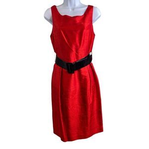 Helene Berman London Women's Red Belted Office Glam Dress Size M Diva 80's Vibes